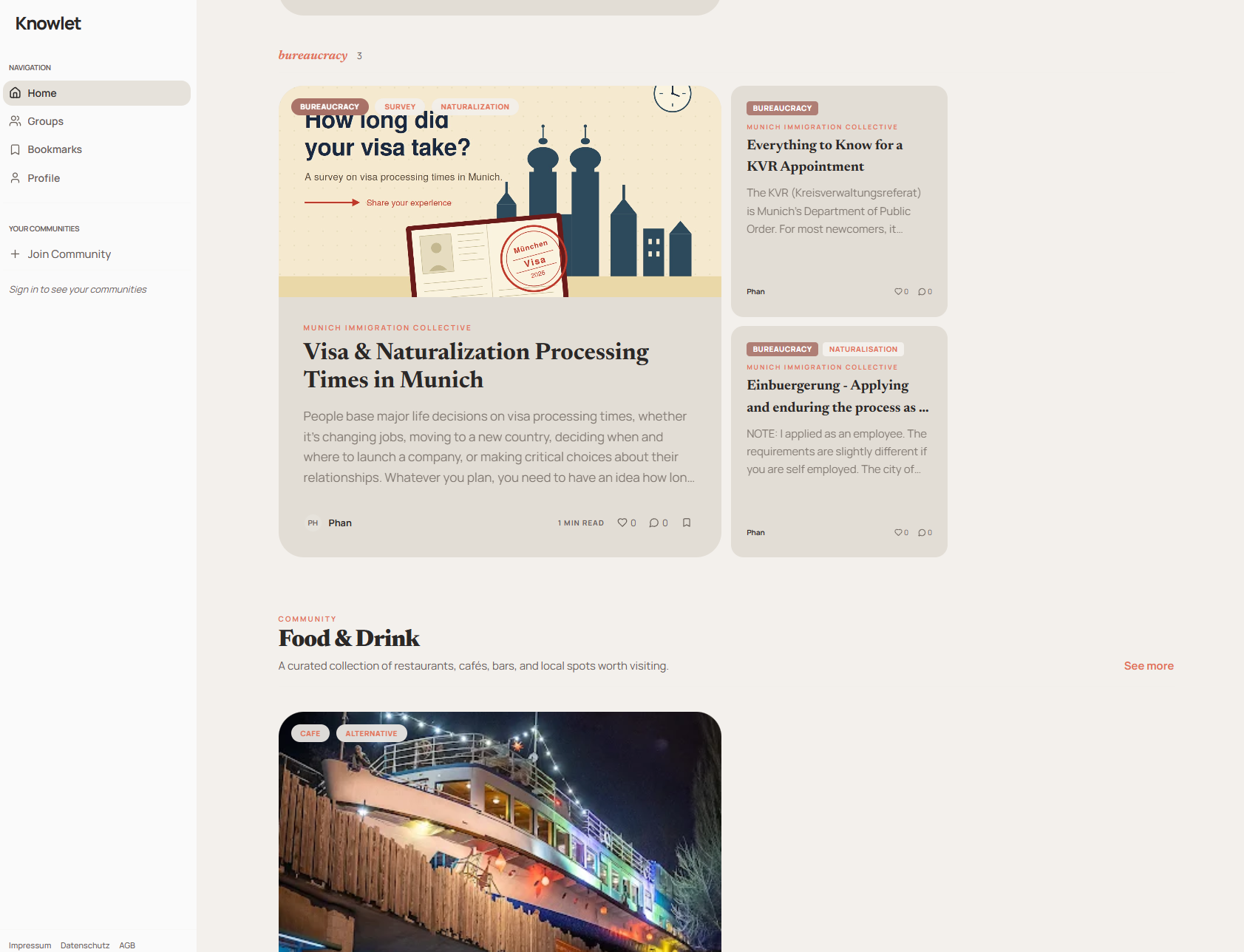 Knowlet Read-Feed: kuratierte Community-Artikel zu Wohnen, Bürokratie und Alltagsthemen